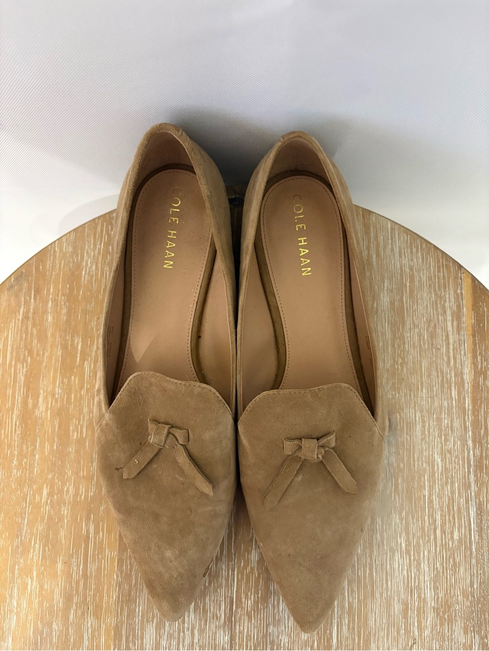 Cole Haan Suede Pointed-Toe Loafers in Tan